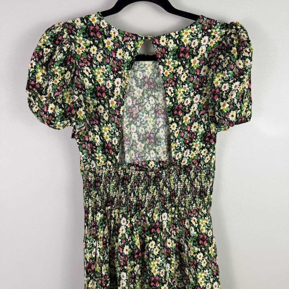 AFRM Los Angeles Floral Midi Dress Jamie Open Back Short Sleeve Slit Size S - Picture 8 of 9